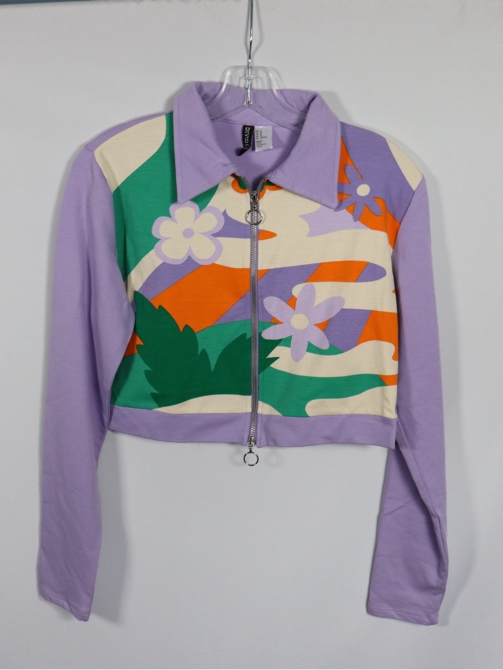 H&M Divided Cropped Zip Jacket Women’s Medium Floral Colorblock Y2K - Picture 2 of 7